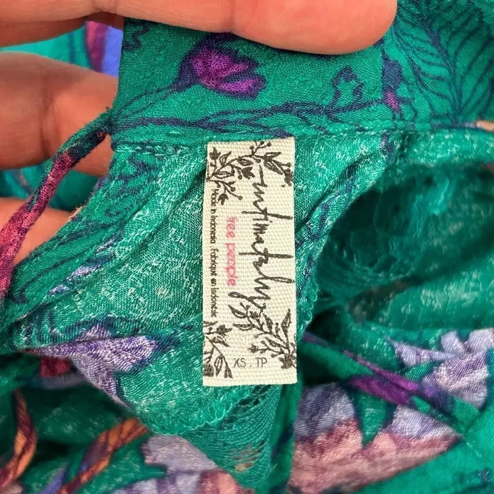 Free People Floral Oversized Mini Slip Dress Turquoise Green XS She Moves Boho